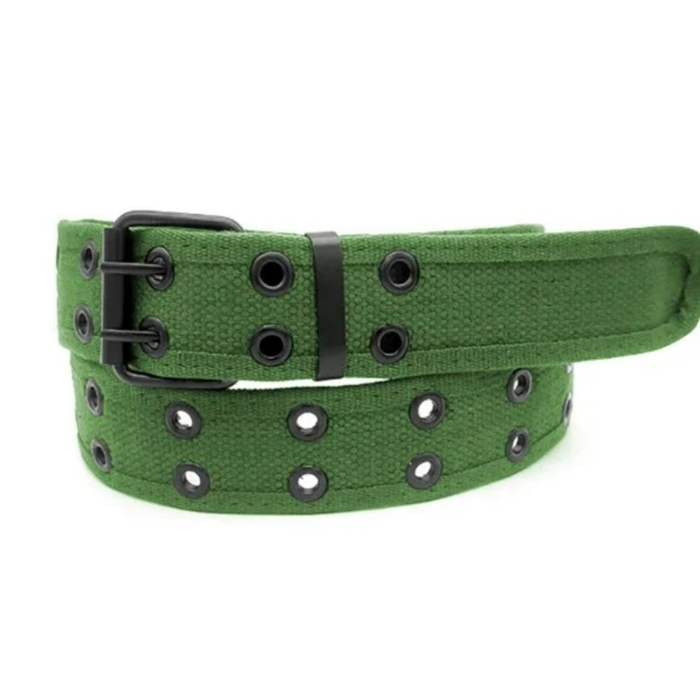 Military Green 2 Holes Row Grommet Canvas Fabric Web Belt Size Extra Large